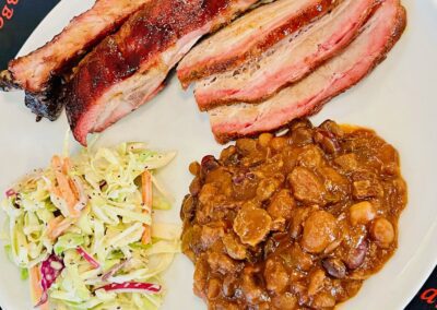 Beef grill and salads in the plate